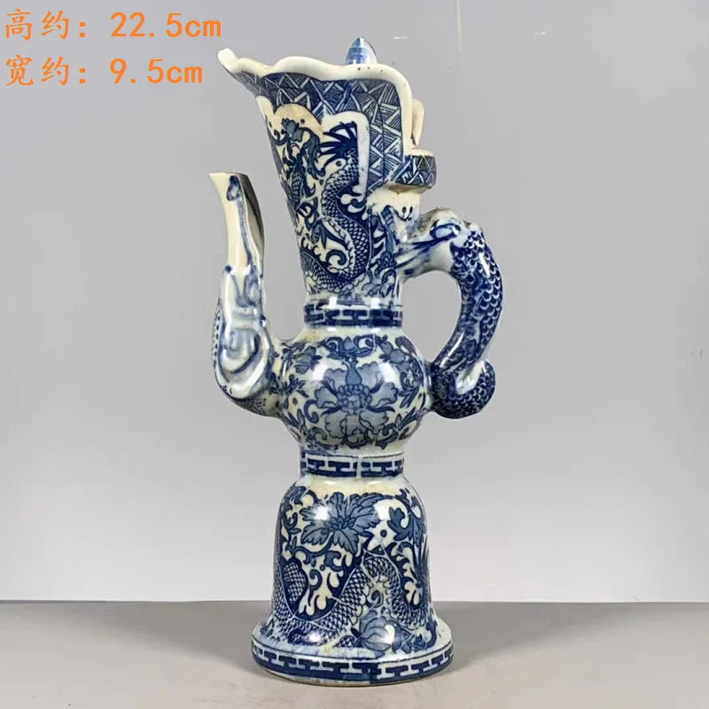 Afralia™ Blue & White Dragon Pattern Qing Dynasty Qianlong Porcelain Pot