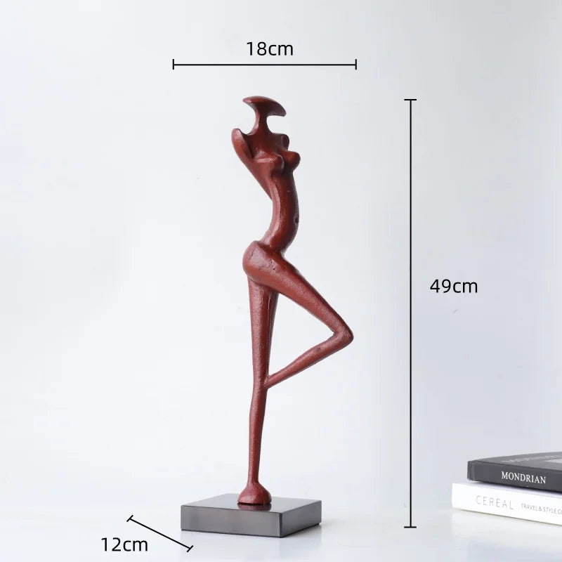 Afralia™ Abstract Black Metal Female Figure Sculpture Home Decor Accessory