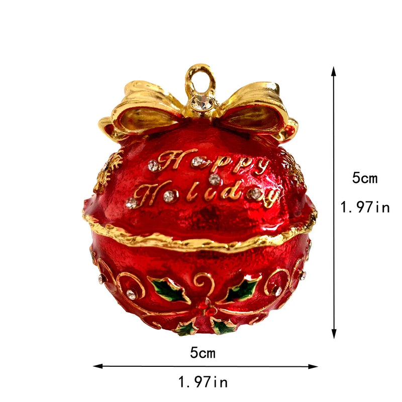 Afralia™ Jingle Bell Trinket Box With Crystals, Hand-painted, Christmas Tree Decor