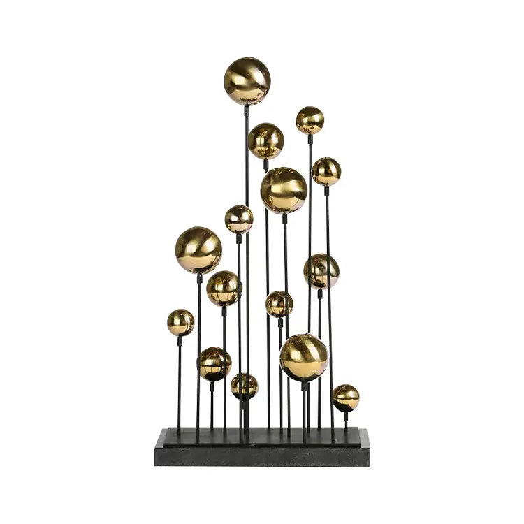 Afralia™ Geometric Golden Ball Sculpture: Metal Handicrafts Home Decor Ornament
