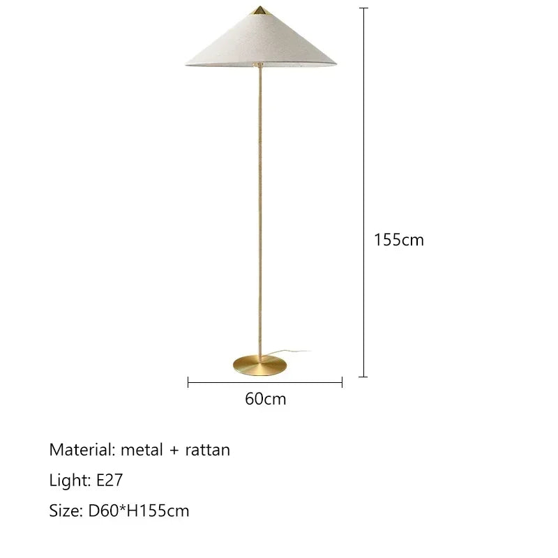Afralia™ Gubi Rattan Shade Floor Lamp Vintage Stand Light Nordic Style