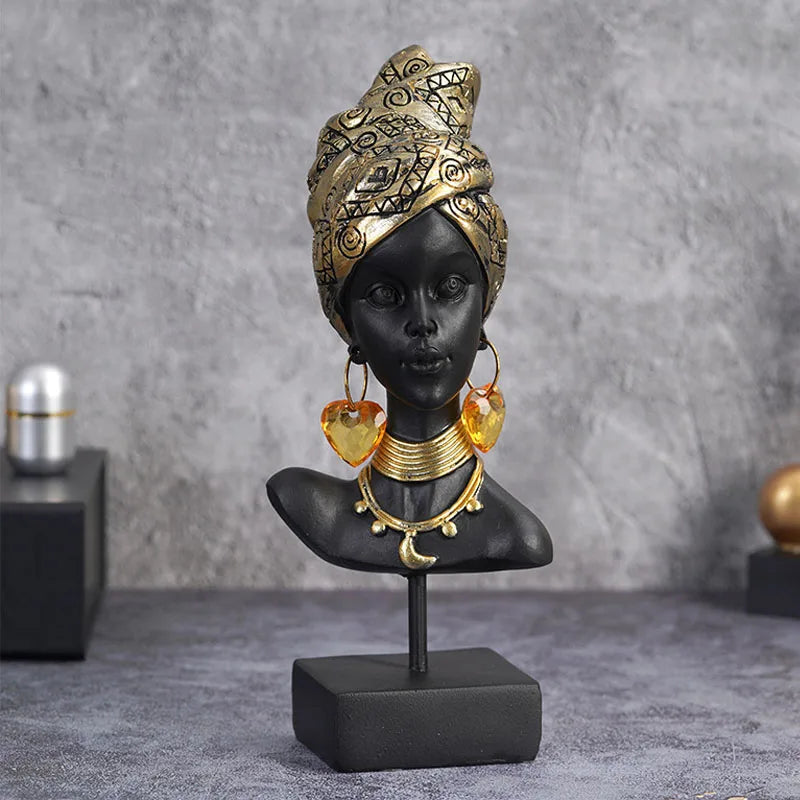 Afralia™ Retro African Black Woman Bust Figurines for Home Decor