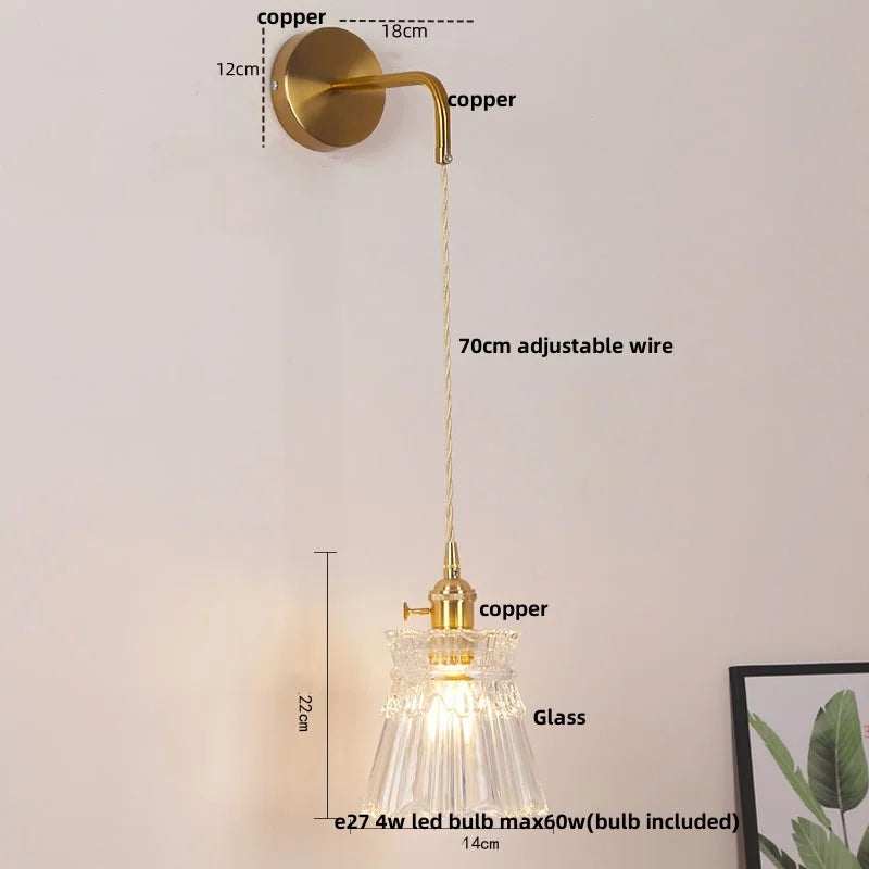 Afralia™ Clear Glass LED Wall Lamp Pull Chain Switch Modern Luxury Home Decor