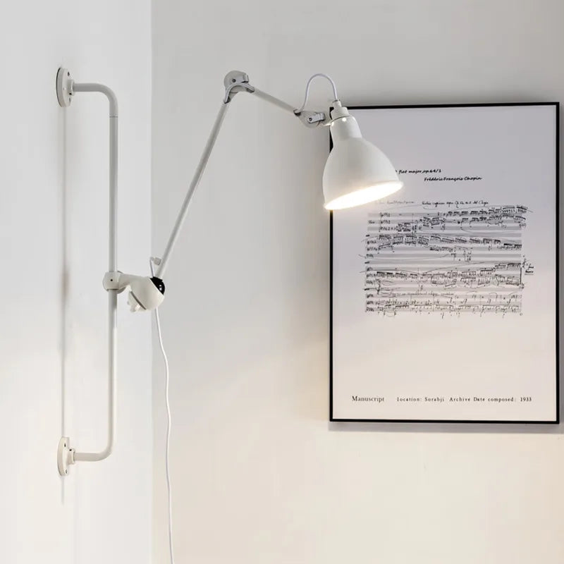 Afralia™ Gras BL Wall Lamp: Adjustable Chrome Long Arm Reading Light