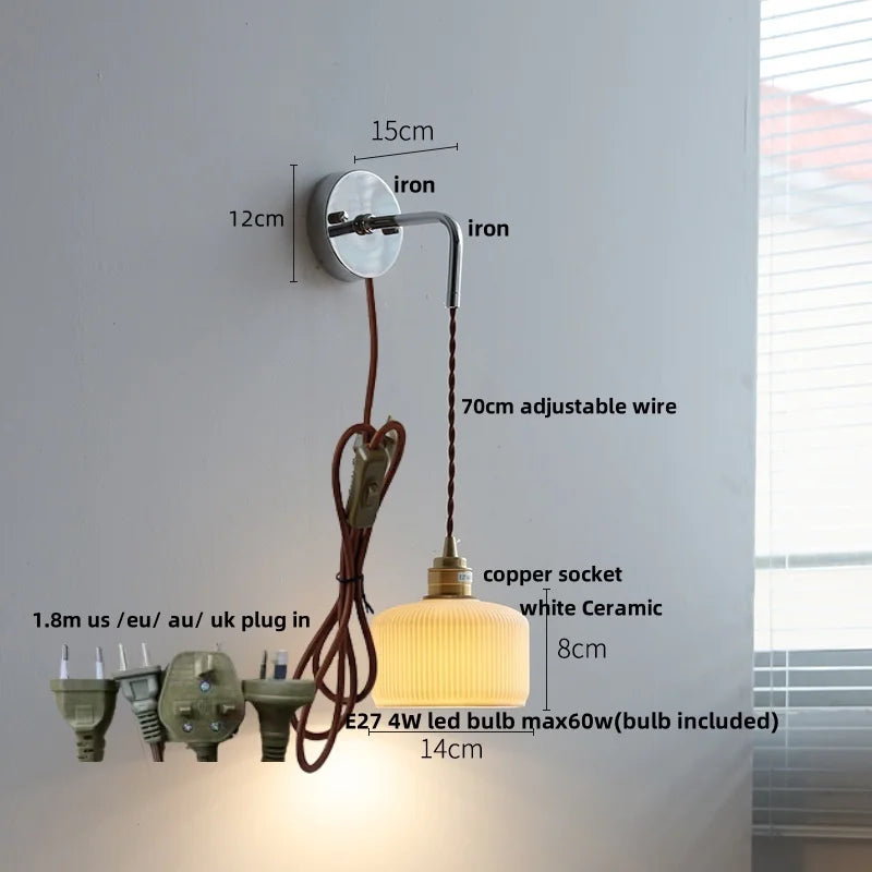 Afralia™ Ceramic LED Wall Light with Pull Chain Switch - Nordic Design