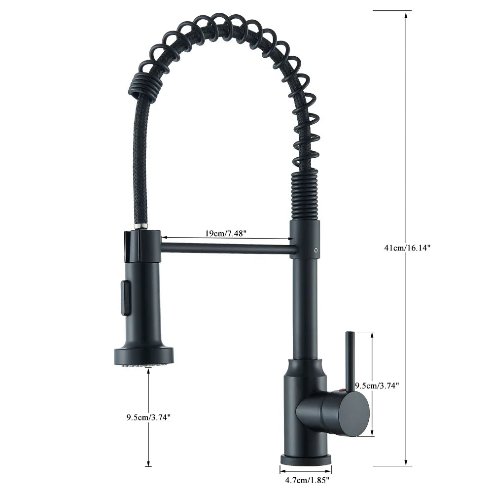 Afralia™ Matte Black Kitchen Faucet Single Handle Spring Hot Cold Water Tap Deck Mounted
