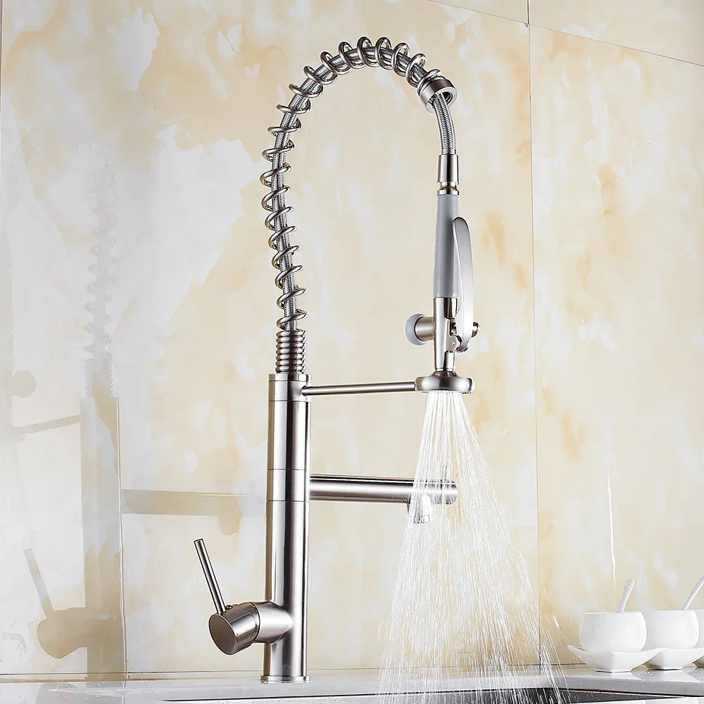 Afralia™ Black Chrome Tall Kitchen Faucet with Pull Down Spray and Swivel Spout