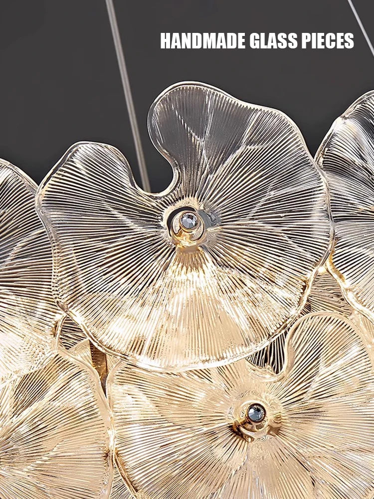 Luxury Lotus Leaf Glass Chandelier LED Pendant Light by Afralia™