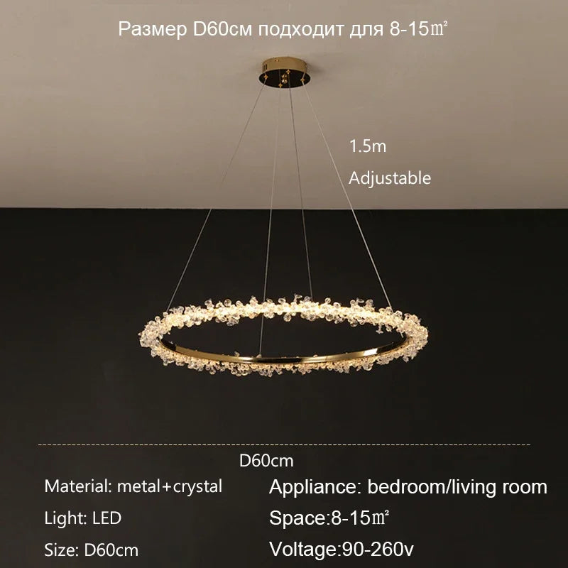 Afralia™ Crystal Ring Pendant Light for Modern Living Room, Dining, Bedroom - French Light Luxury
