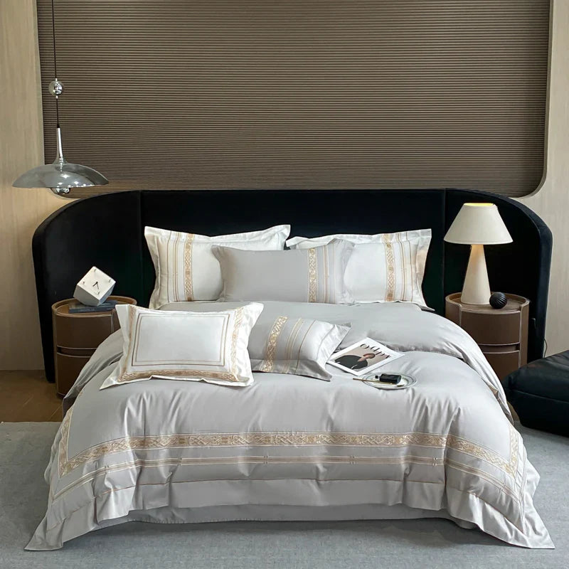 Afralia™ Luxury Gold Embroidery Hotel Style Bedding Set