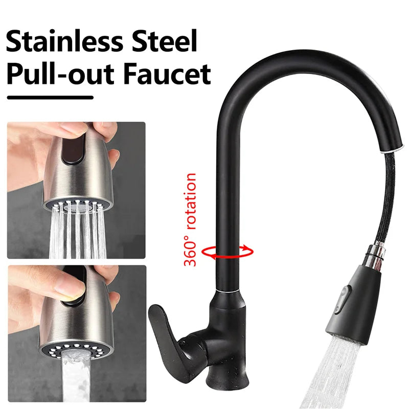 Afralia™ Pull-Out Sink Mixer Tap with 2 Modes, Cold & Hot Water, 360° Rotation