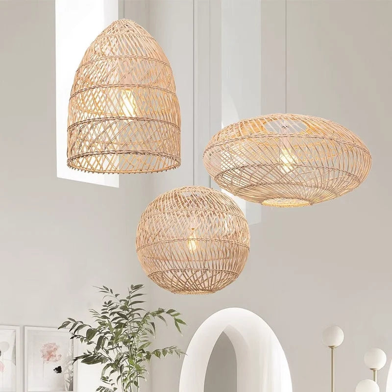 Afralia™ Natural Rattan Hand-Woven Pendant Light for Living Dining Room, New Chinese Style