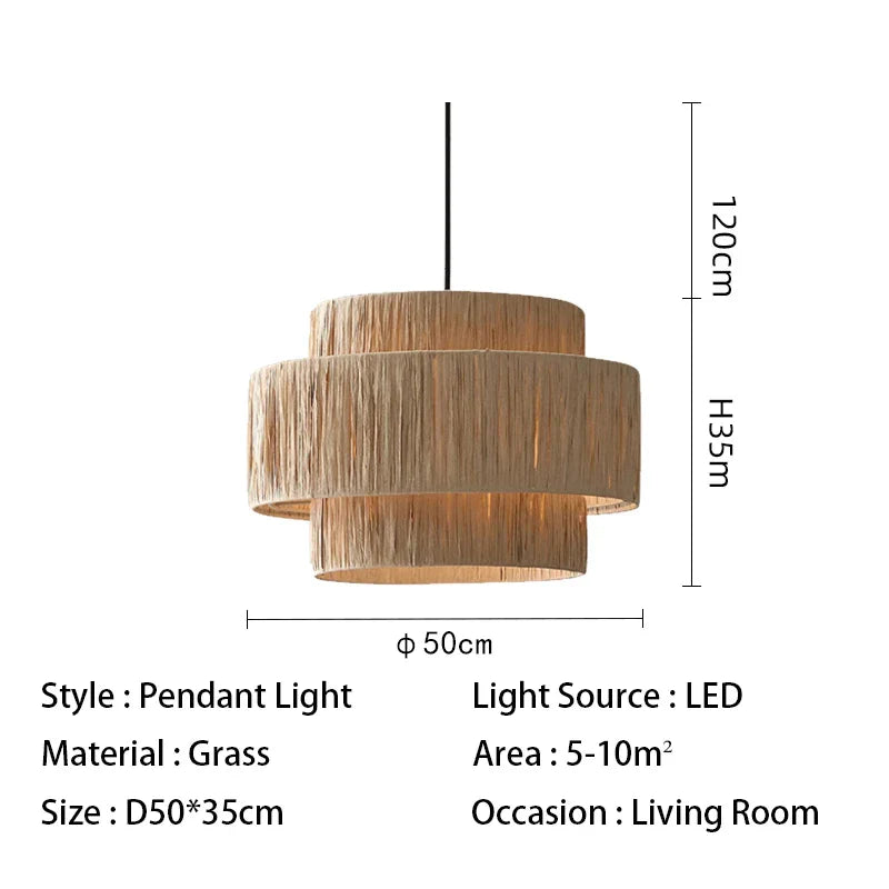 Afralia™ Wabi Sabi Chandelier: Japanese Retro Straw Pendant Light for Living Room, Bedroom, and Teahouse
