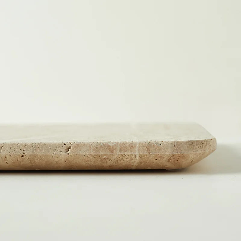 Afralia™ Beige Travertine Marble Plate for Pastry Cheese Dessert Coffee & Bathroom Essentials