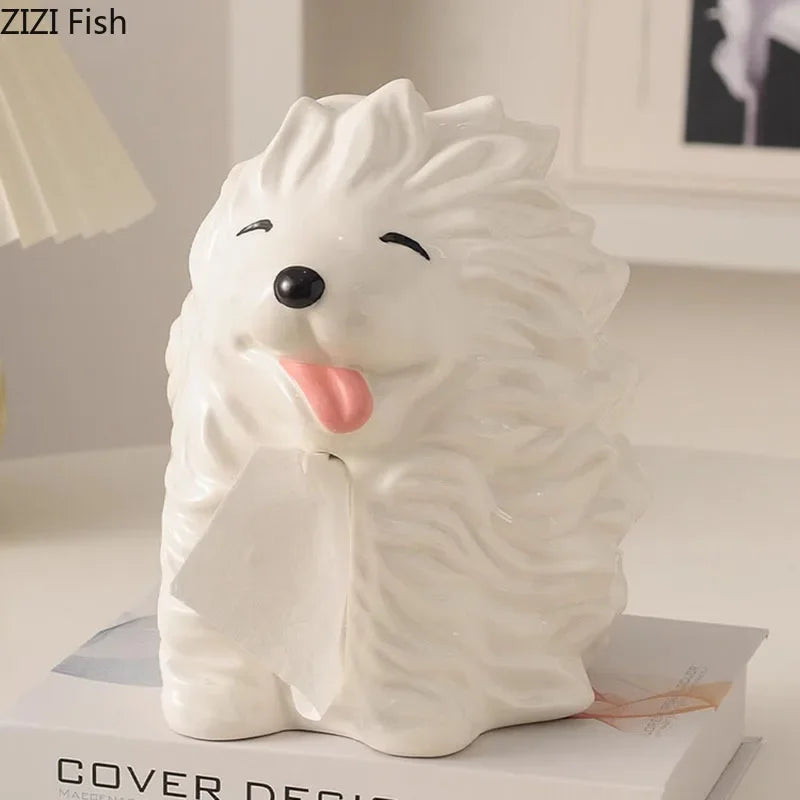 Afralia™ Cartoon Puppy Tissue Box: Cute Animals Ceramic Desk Decoration & Paper Towel Case