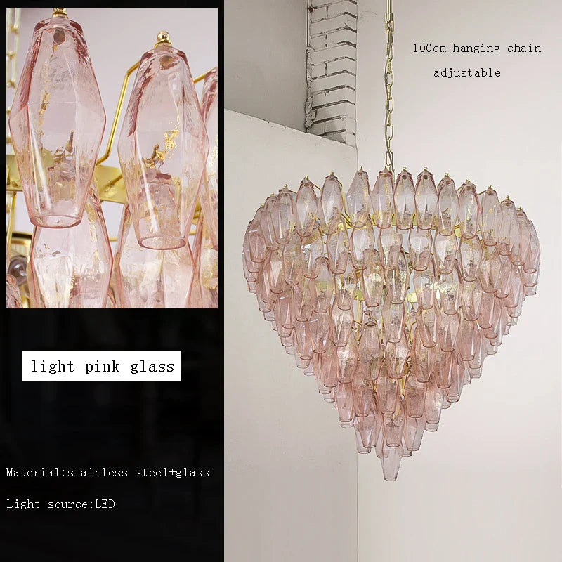 Afralia™ Amber Glass LED Ceiling Chandelier for Villa Living Room