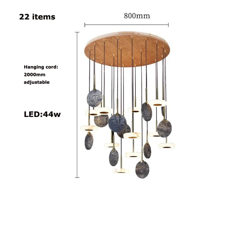 Afralia™ Marble Matches Wood LED Ceiling Chandelier Pendant Light for Living Room