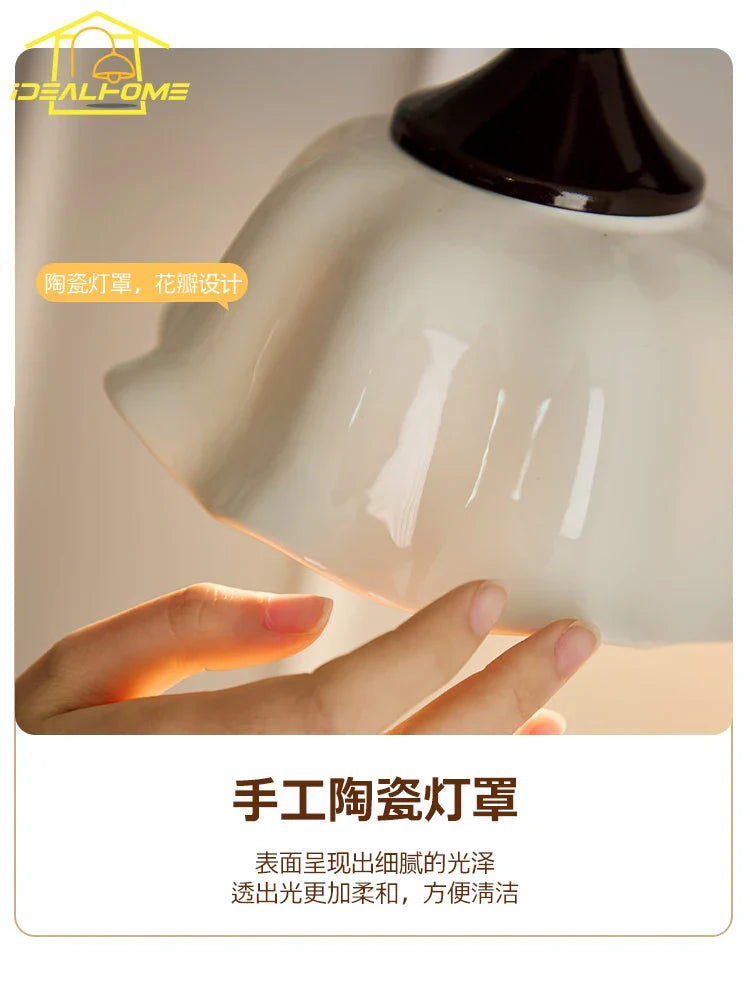Afralia™ Medieval Vintage Ceramic Wall Lamp LED E27 Chrome/Walnut for Bedroom & Living Room