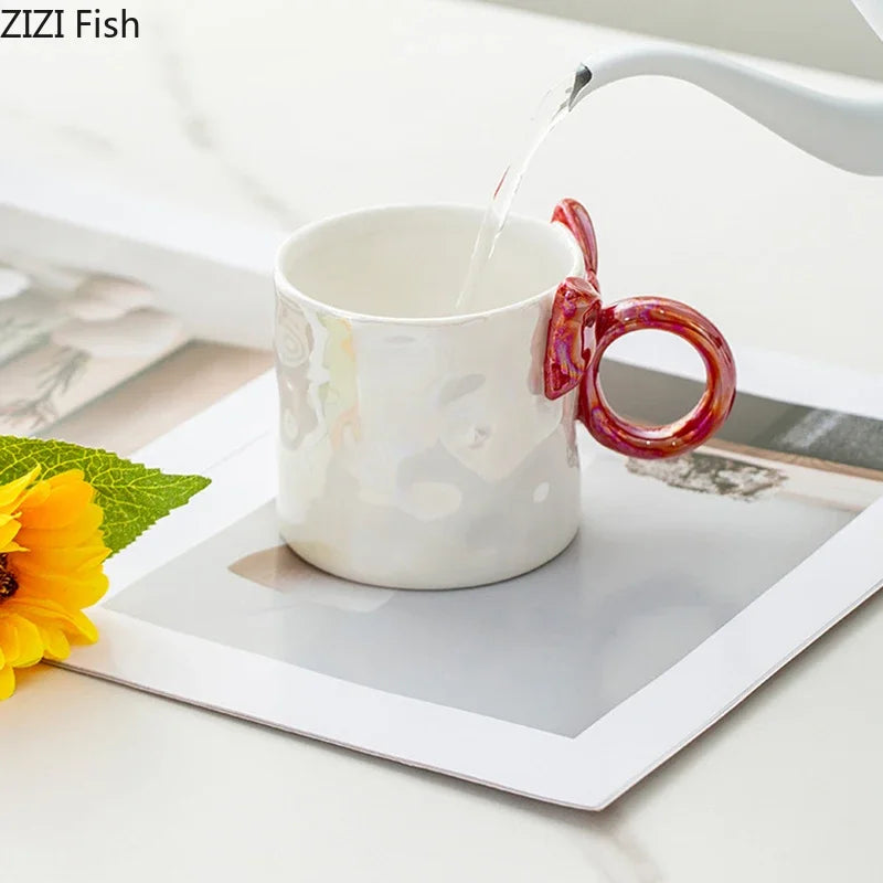 Afralia™ Bowknot Glazed Porcelain Coffee Mug, Lovely Design Tea Cup, Ideal for Milk and Juice