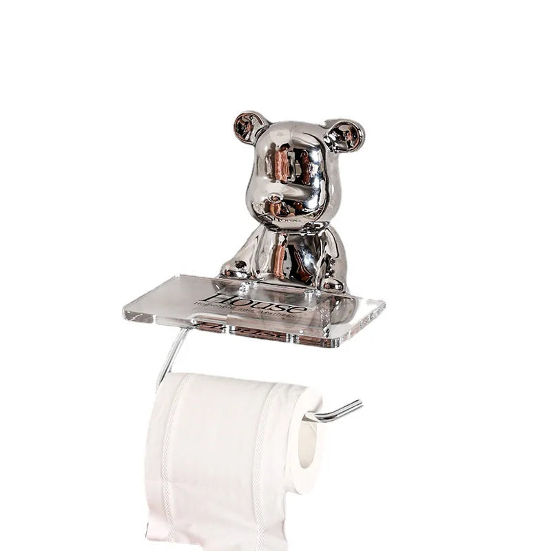 Afralia™ Silver Bear Tissue & Towel Rack: Acrylic Wall Storage for Bathroom Organization