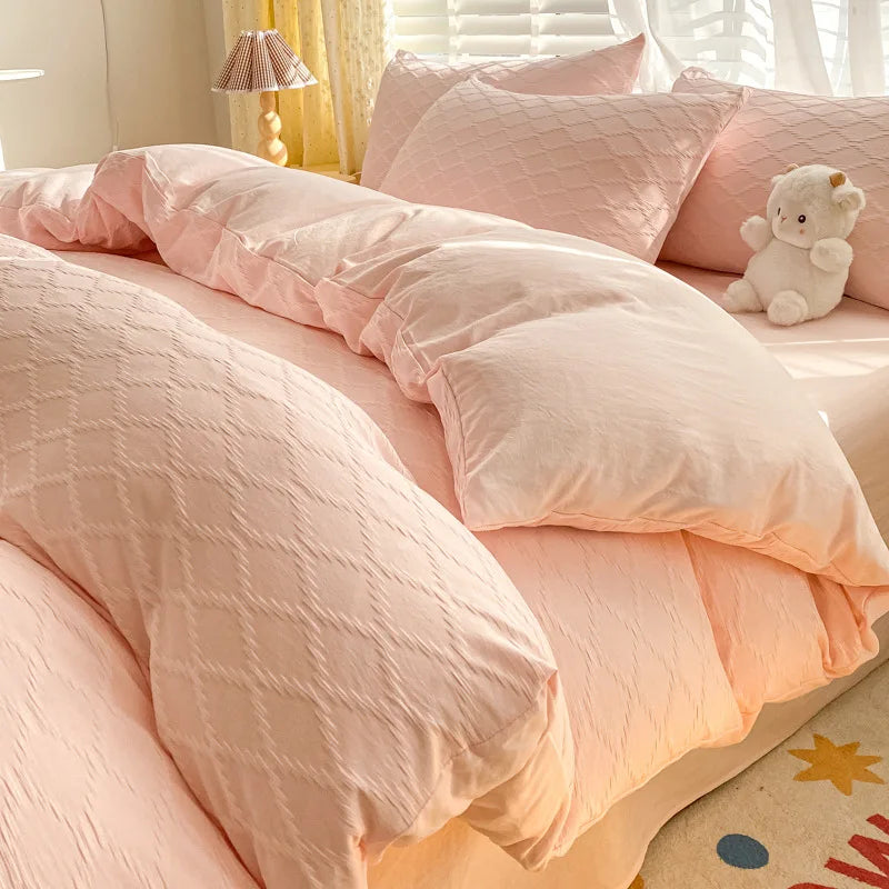 Afralia™ Fresh Bubble Yarn Fabric Bedding Set - Soft, Breathable Duvet Cover with Sheet