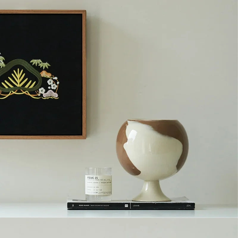 Afralia™ Irregular Grain Spherical Ceramic Vase for Home Decoration and Floral Arrangements