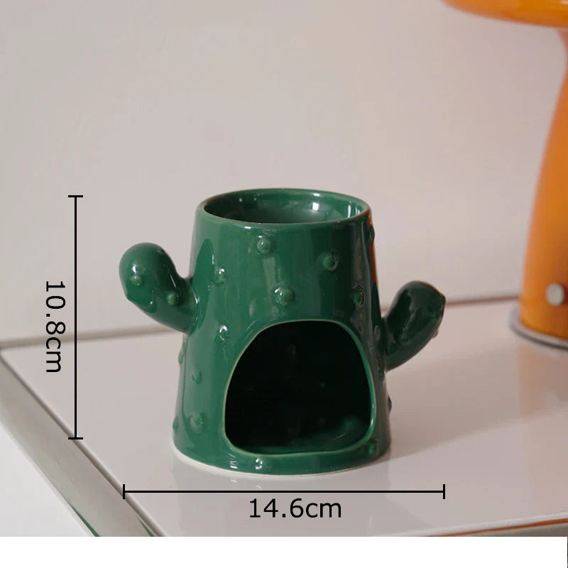 Afralia™ Ceramic Cactus Incense Burner and Aromatherapy Tray