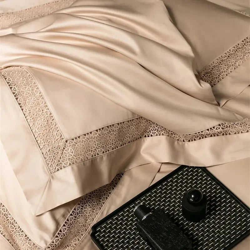 Afralia™ Luxury Lace Edge Bedding Set: Queen King Duvet Cover, Bed Sheet, Pillowcase