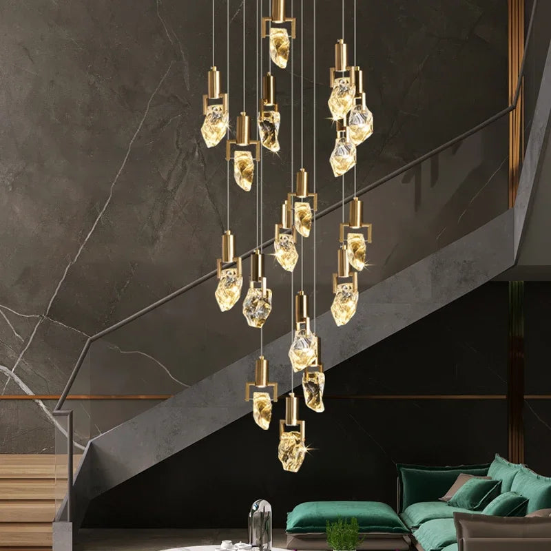 Afralia™ Modern Diamond Crystal Chandelier LED Hanging Light Gold Decor