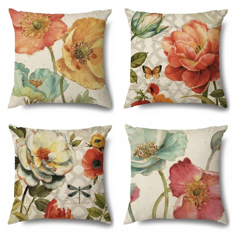 Afralia™ Rose Butterfly Print Cotton Linen Pillowcase for Modern Living Room Decor