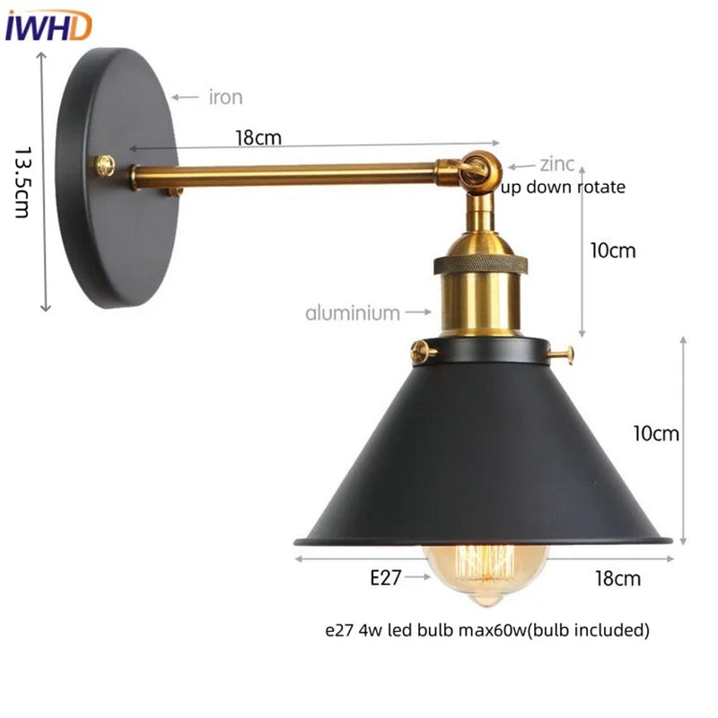 Afralia™ Gold Industrial LED Wall Lamp for Loft Stair, Coffee Bar, Bedroom