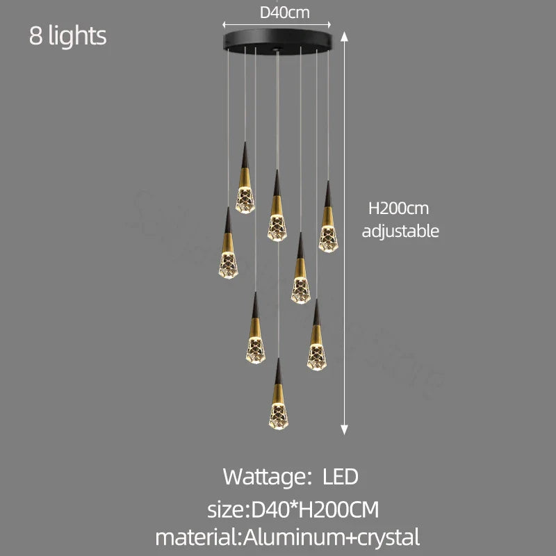 Afralia™ Crystal Chandelier for Stairwell and Living Room Dimming Lighting