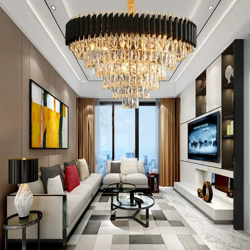 Afralia™ Luxury Black Ring Pendant Chandelier for Modern Living Room Decor