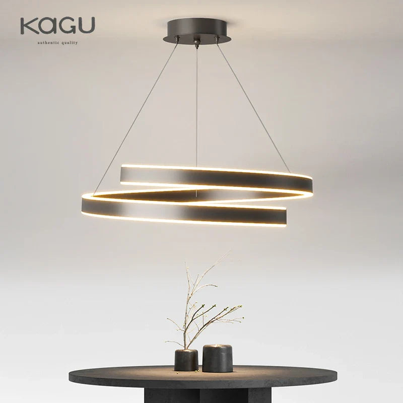 Afralia™ Round Spiral Chandelier in Black/White For Living Dining Kitchen Room Lighting Fixtures