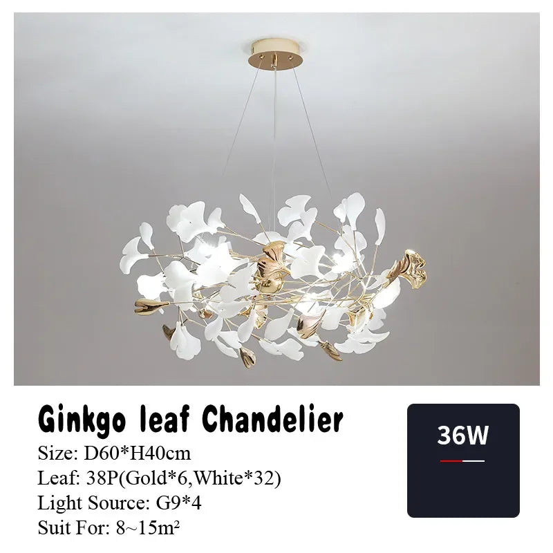 Afralia™ Ginkgo Leaf Pendant Chandelier for Nordic Romantic Living Room Decor