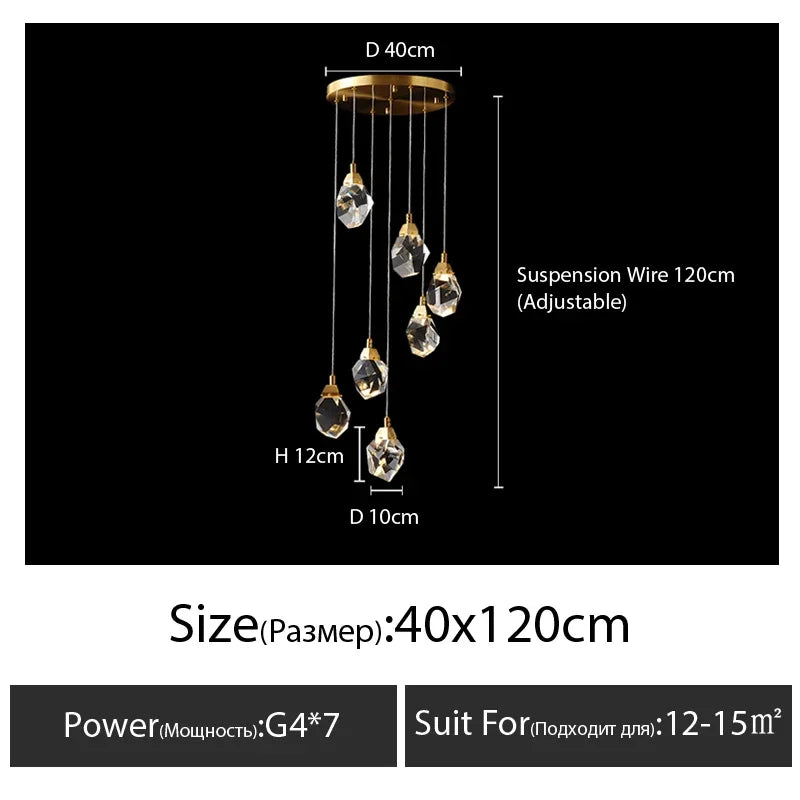 Afralia™ Diamond Crystal Chandelier Staircase LED Golden Chandeliers Lighting for Luxurious Home Décor