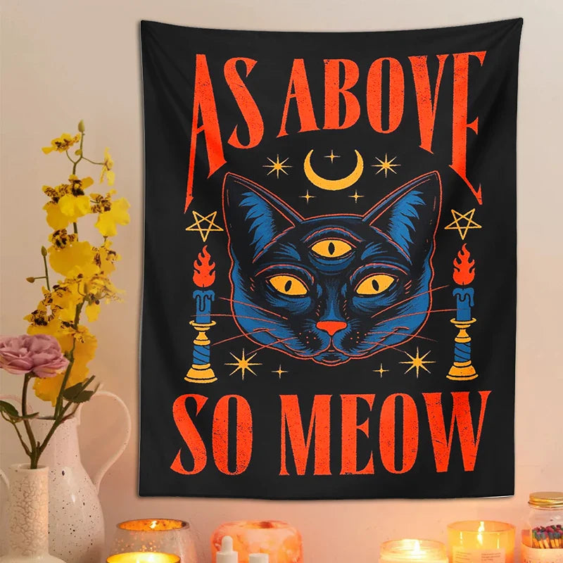 Afralia™ Cat Tarot Tapestry Wall Hanging Moon Star Room Decoration