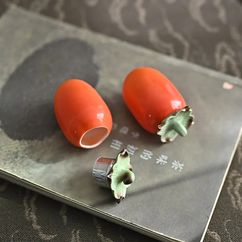 Afralia™ Fruit Sculpture Tea Caddy Home Decor Ornament Strawberries Persimmon Decoration