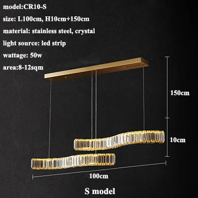 Afralia™ Luxury Steel Crystal Chandelier Dimmable LED Pendant Lights with Remote Control