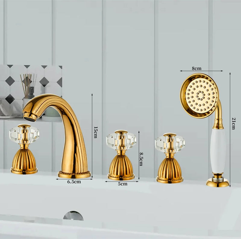 Afralia™ Gold Crystal Brass Bathtub Faucet Set with Hand shower Head