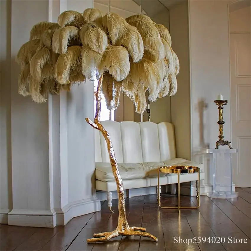 Afralia™ Modern LED Ostrich Hair Floor Lamp for Hotel Living Room Lighting