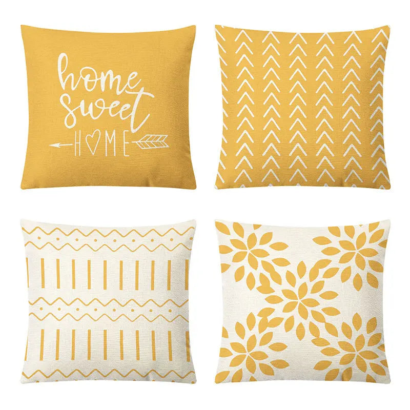 Afralia™ Geometric Yellow Linen Pillow Cover for Modern Décor 45x45cm