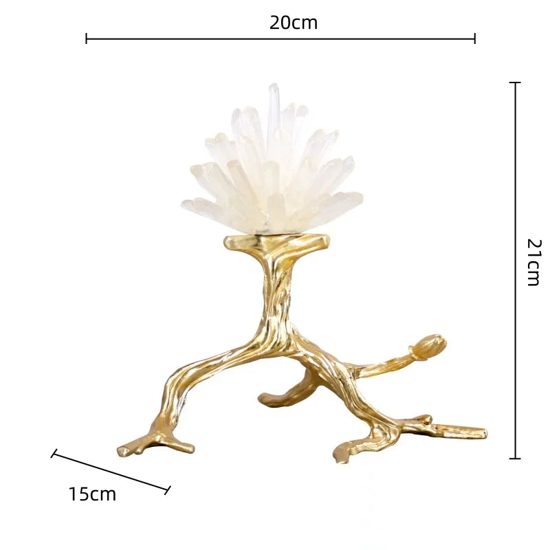 Afralia™ Crystal Stone Golden Bird Metal Tree Sculpture Room Decoration