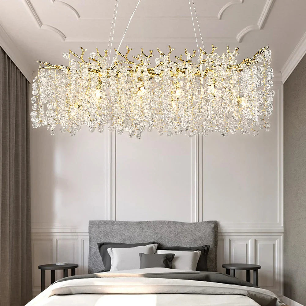 Afralia™ Gold Money Tree Branch Crystal Chandelier for Living Room and Bedroom