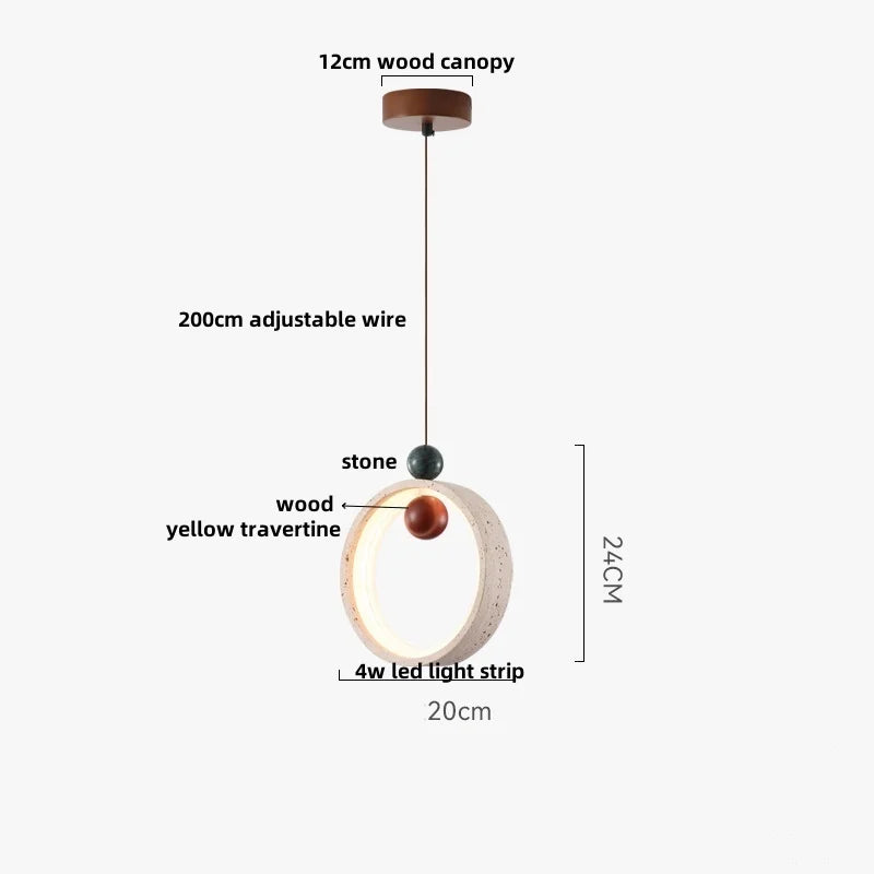 Afralia™ LED Wood Canopy Pendant Lights Yellow Travertine Stone Hanging Lamp