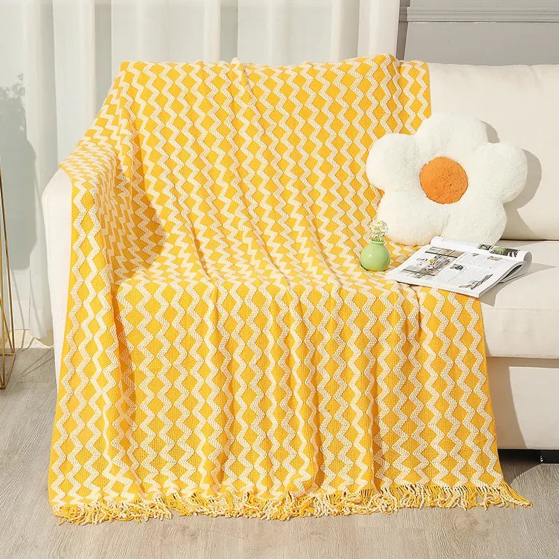 Afralia™ Knitted Tassel Hem Blanket: Cozy Warmth for Home, Office, Sofa, and More