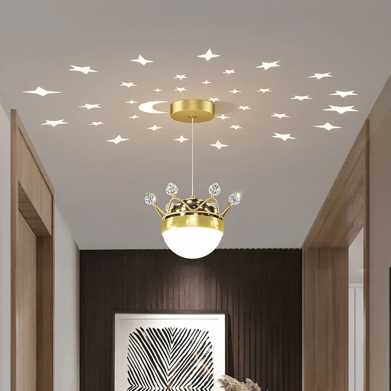 Afralia™ Star Moon Projection LED Chandelier for Bedroom Decor