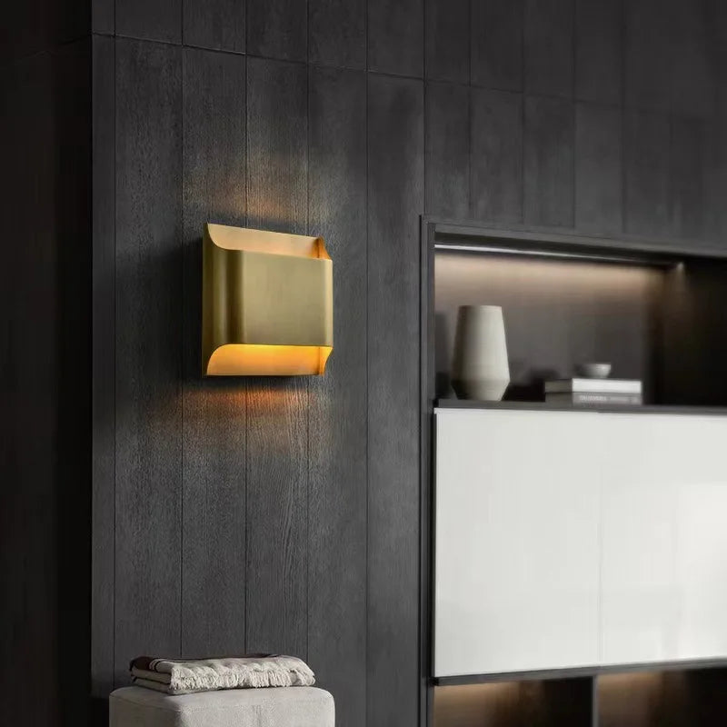 Afralia™ Post-Modern Copper Wall Lamp for Hotel Living Room Bedroom LED Lighting