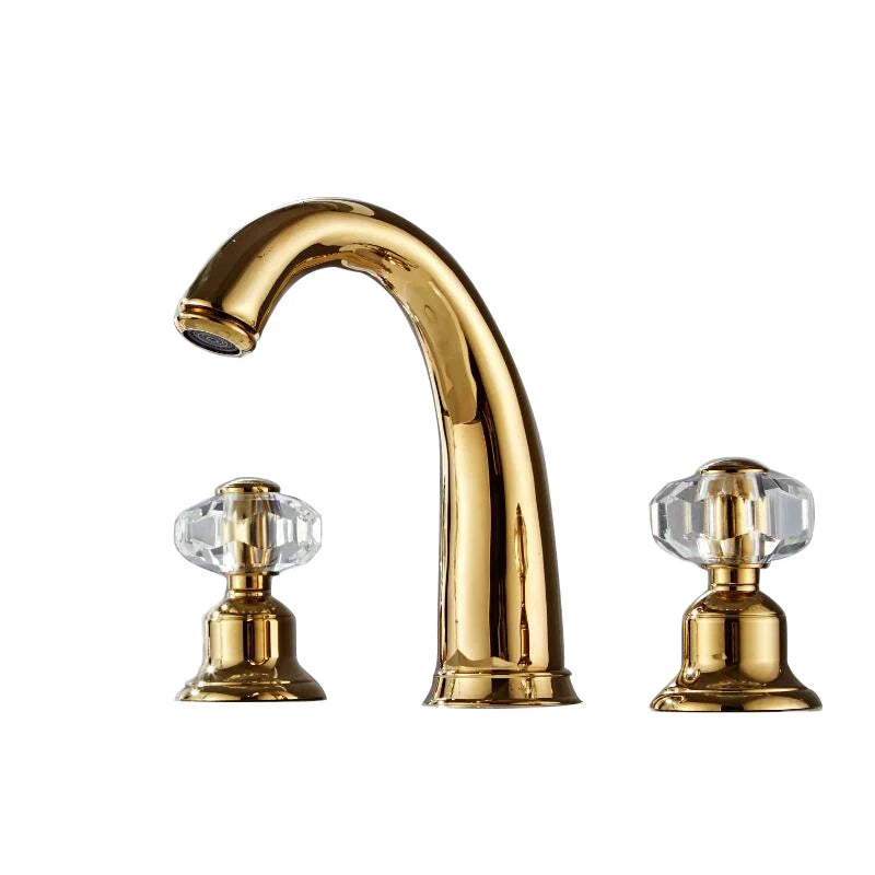 Afralia™ Crystal Handle Gold Basin Faucet, Widespread Sink Tap, Hot/Cold Mixer