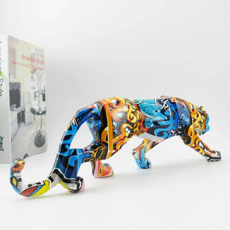 Afralia™ Geometric Panther Resin Leopard Sculpture Figurine for Home Office Decor